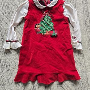 Red Dora Christmas Dress with Tree Embroidery Size 6 Vintage